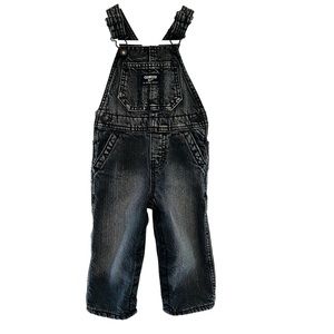 OshKosh B'Gosh Vestbak Black Denim Lined Boys 12M Distressed Overalls BlueFleece